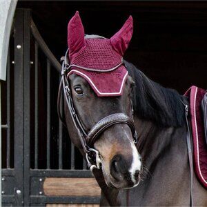 BRAND NEW Kentucky Horsewear Wellington Velvet Fly Veil Ear Bonnet: Bordeaux